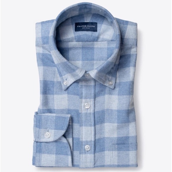 Proper Cloth Men's Teton Glacier Blue Gingham Flannel Long Sleeve Button Up 0550 - Picture 1 of 7